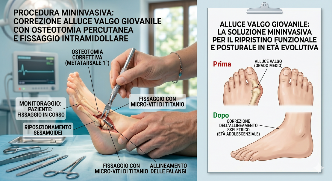 Piede di un bambino con deformità dell’alluce prima della correzione chirurgica