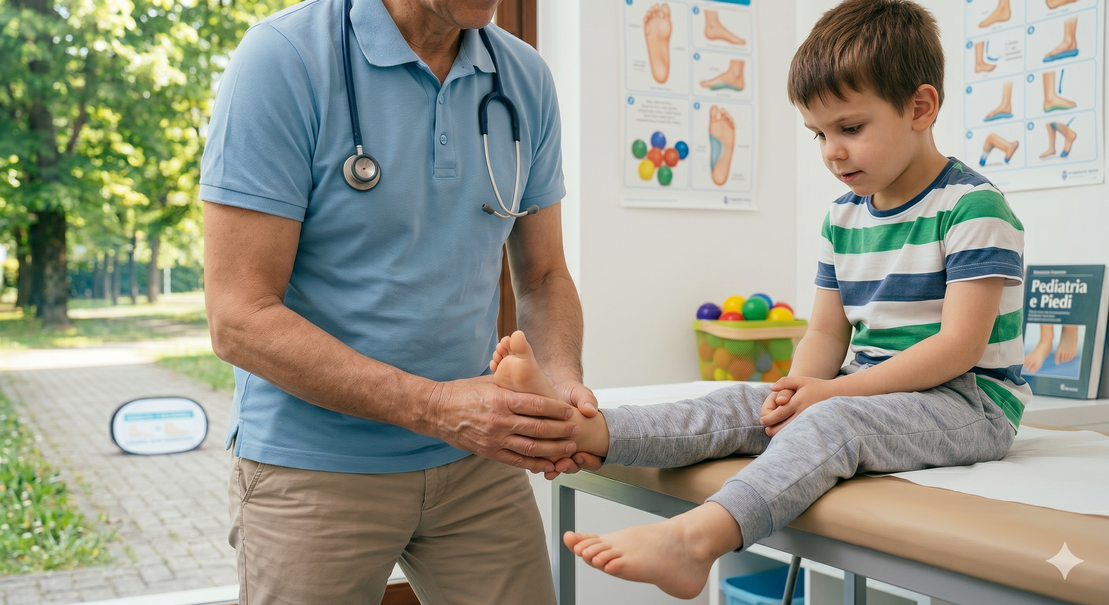 Ortopedico pediatrico che controlla nel tempo l’andamento di un trattamento al piede